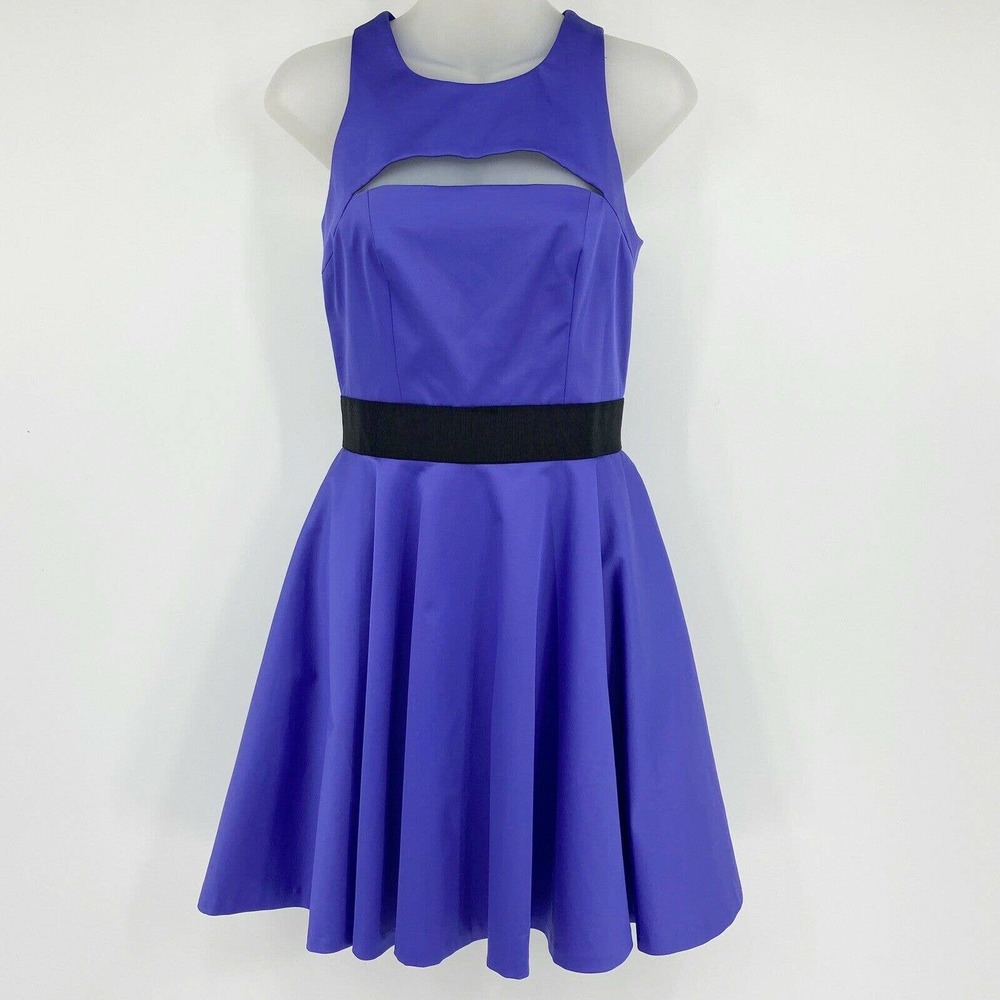Milly Sleeveless Cut Out Fit & Flare Dress Iris Purple Black Sz 4
